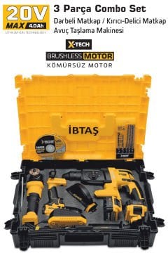 SGS5450 - 20 Volt 4 Amper Akülü Vidalama Matkap - Kırıcı Delici - Avuç Taşlama Combo Set 3 Parça