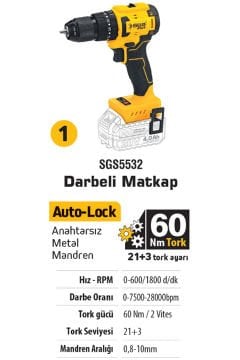SGS5450 - 20 Volt 4 Amper Akülü Vidalama Matkap - Kırıcı Delici - Avuç Taşlama Combo Set 3 Parça