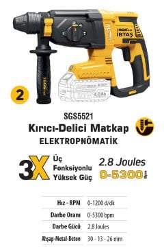 SGS5450 - 20 Volt 4 Amper Akülü Vidalama Matkap - Kırıcı Delici - Avuç Taşlama Combo Set 3 Parça