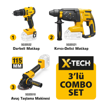 SGS5450 - 20 Volt 4 Amper Akülü Vidalama Matkap - Kırıcı Delici - Avuç Taşlama Combo Set 3 Parça