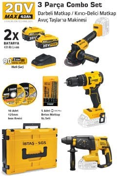 SGS5450 - 20 Volt 4 Amper Akülü Vidalama Matkap - Kırıcı Delici - Avuç Taşlama Combo Set 3 Parça