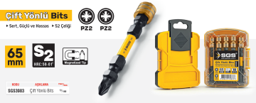 SGS3983 - PZ2 65mm Manyetik Çift Yönlü Bits Uç - Black-Pro Series - 10 Adet
