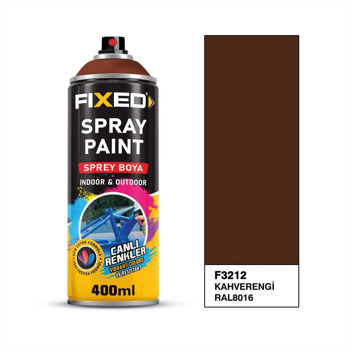 FiXED - RAL8016 Kahverengi Parlak Akrilik Sprey Boya 400 ML - 12 Adet - Koli Fiyatı