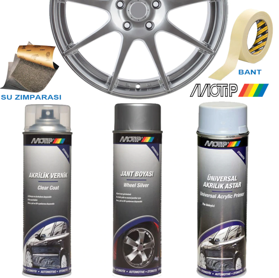 MOTİP Akrilik Jant Boyama Seti Universal Vernik + Astar 500 ML