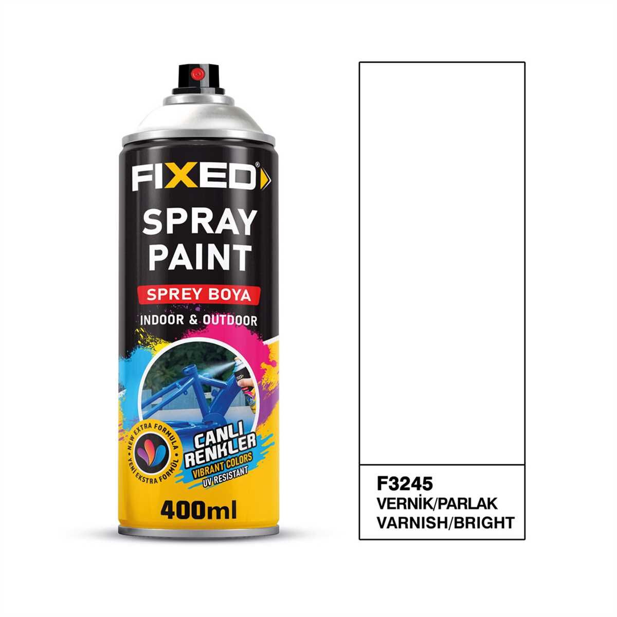 FiXED - Şeffaf Parlak Vernik Akrilik Sprey Boya 400 ML - 12 Adet - Koli Fiyatı