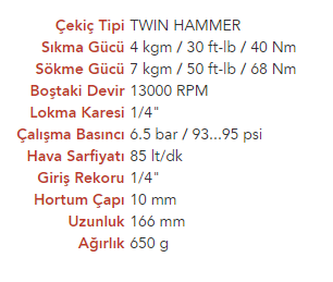 EMAX ET-1310B Havalı 1/4'' Havalı Kompozit Mini Somun Sökme Tabancası Makinesi 7Kg