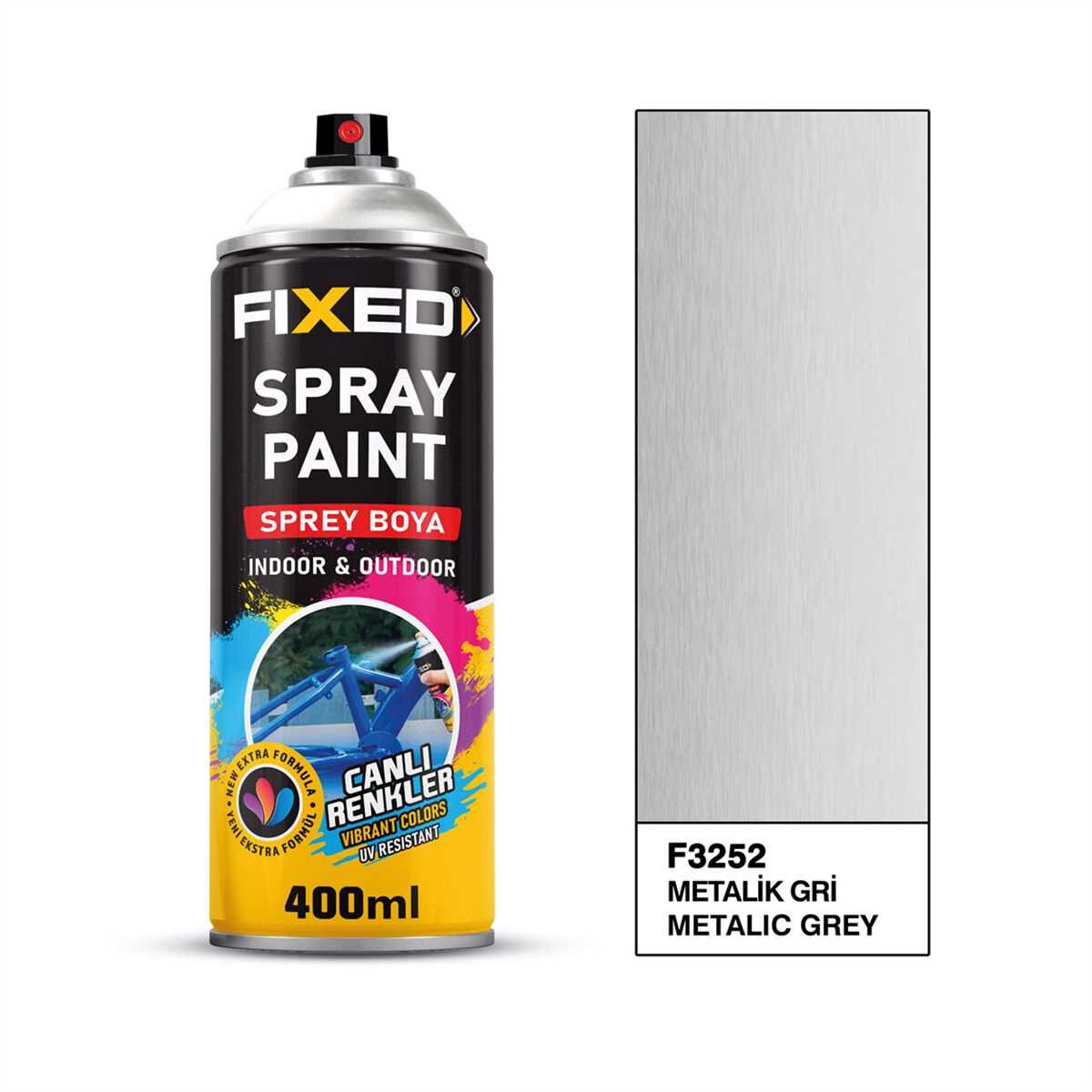 FiXED - Metalik Gri Akrilik Sprey Boya 400 ML - 12 Adet - Koli Fiyatı