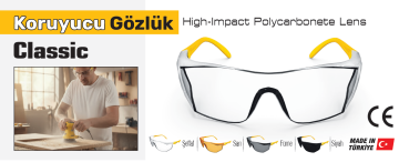 SGS308 - Sarı Koruyucu İş Gözlüğü  - 12 Adet