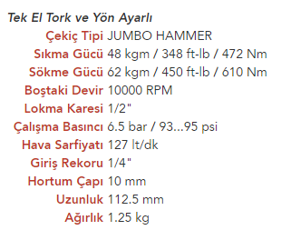 EMAX ET-1595 Havalı 1/2'' Kompozit Mini Somun Sökme Tabancası Makinesi 62Kg