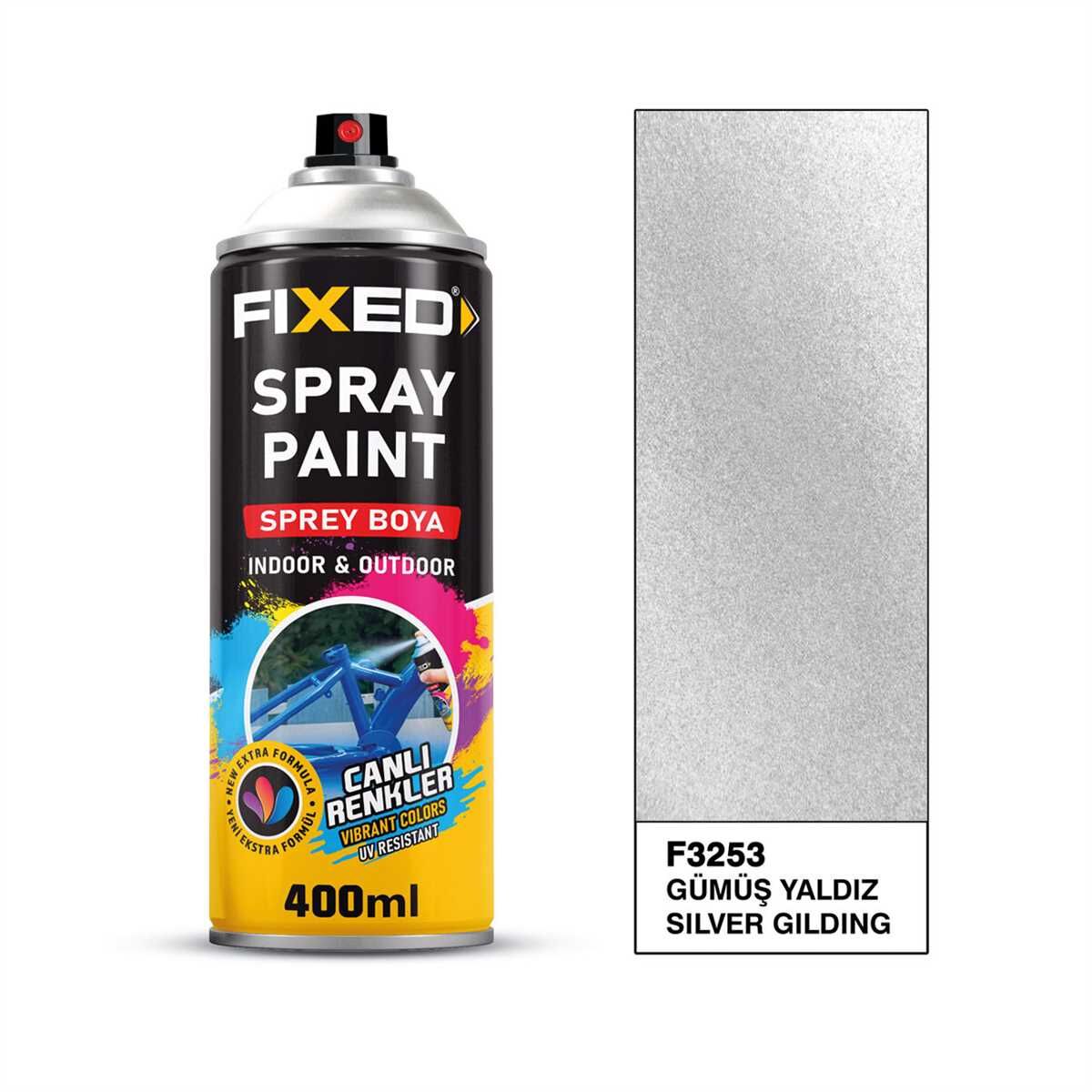 FiXED - Gümüş Yaldız Efekt Akrilik Sprey Boya 400 ML - 12 Adet - Koli Fiyatı