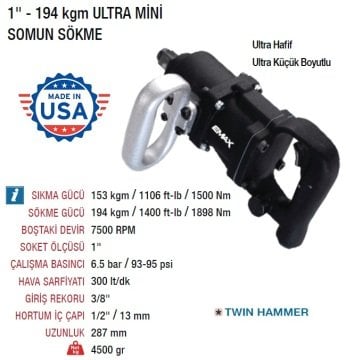 EMAX 1'' Ultra Mini Havalı Somun Sökme Sıkma 194 Kgm