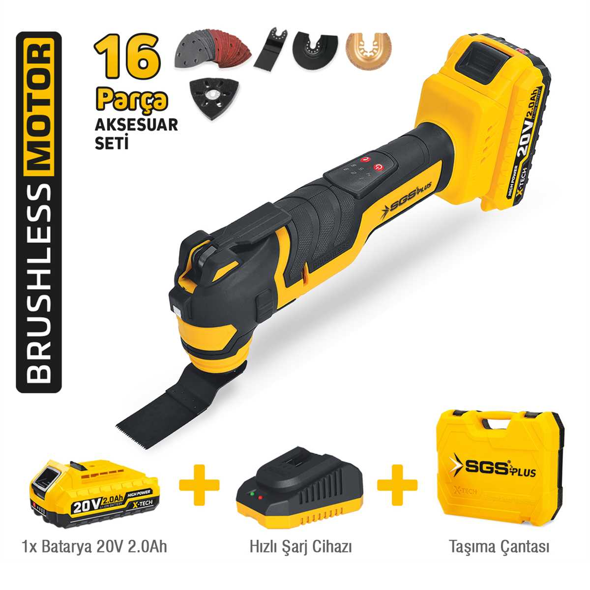 SGS5435 - 20 Volt 2 Amper Akülü Kesici ve Raspalama Zımpara Makinası 16 Parça