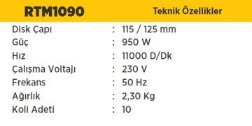 RTR MAX Avuç Taşlama Makinası 115 mm