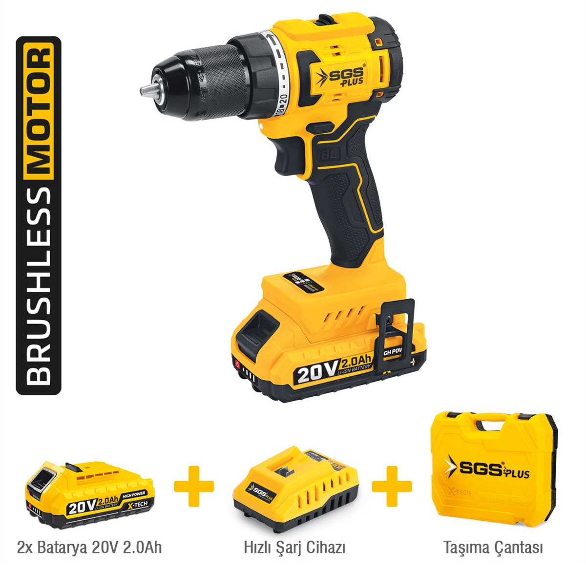 SGS5528 - 20 Volt 2 Amper 45 Nm Akülü Vidalama Makinası Seti