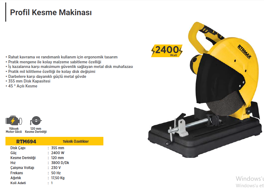 RTR MAX Profil Kesme Makinası 2400 W