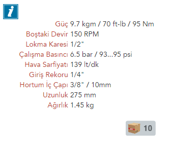 EMAX ET-1823A Havalı 1/2 Mafsallı Cırcır Kolu Tabancası Makinesi 9.7Kgm