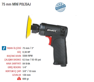 EMAX ET-6303 Havalı 75mm Mini Polisaj Tabancası Makinesi