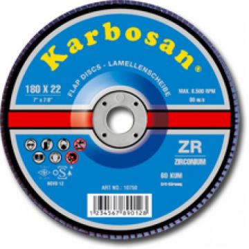 KARBOSAN ZR Flap Diskler 180 x 22 Düz Tip 60 Kum (10 Adet)