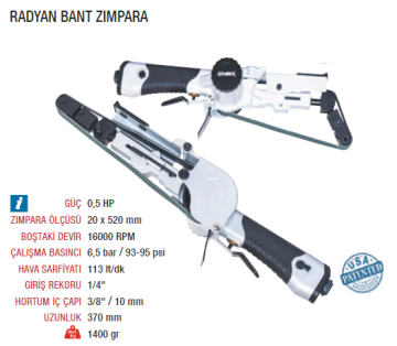 EMAX ET-3020A Havalı 0,5HP Radyan Bant Zımpara Tabancası Makinesi