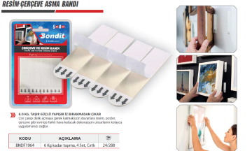 BONDİT Resim-Çerçeve Asma Bandı / 6 Kg kadar taşıma, 4 Set, Cırtlı ( 24 Adet )