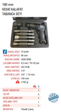 EMAX ET-2275K Havalı Keski Kalafat Tabancası Seti 190mm