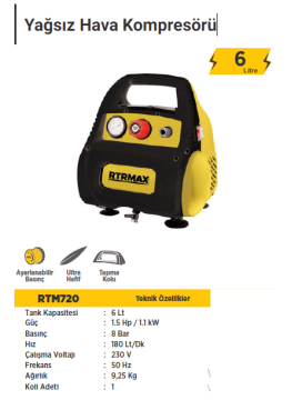 RTR MAX Yağsız Kompresör 1.5 Hp /1.1 KW