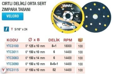 YAMA Velcro Cırtlı Delikli Orta Sert Zımpara Tabanı