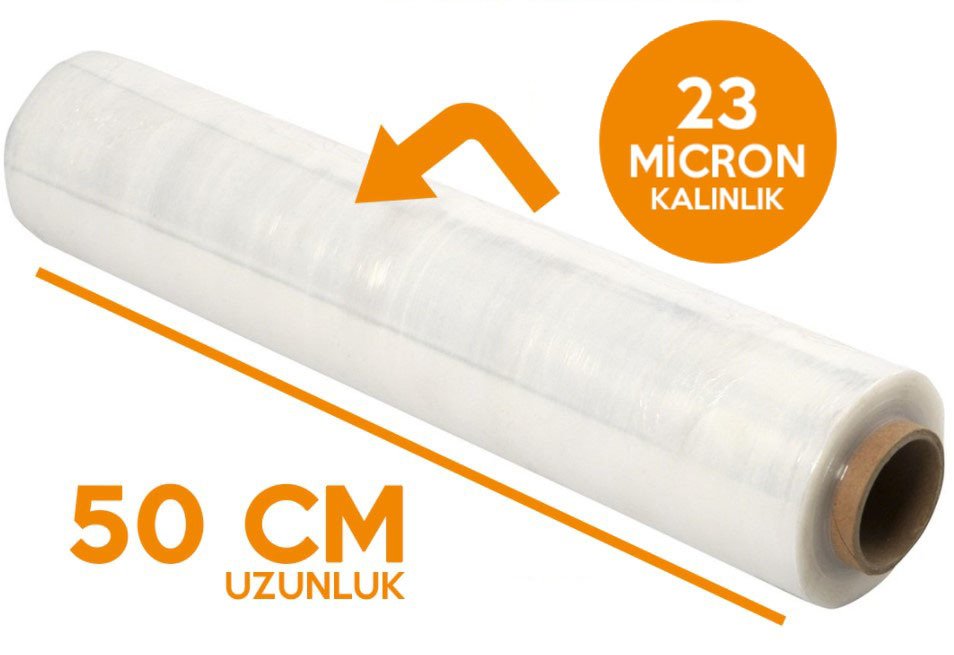50cm Şeffaf 23 Mikron Streç Film 2000 Gram - 160 Metre - 6 ADET