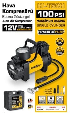 SGS5390 - 12 Volt 100 PSI Araç Oto Lastik Hava Kompresörü Basınç Göstergeli