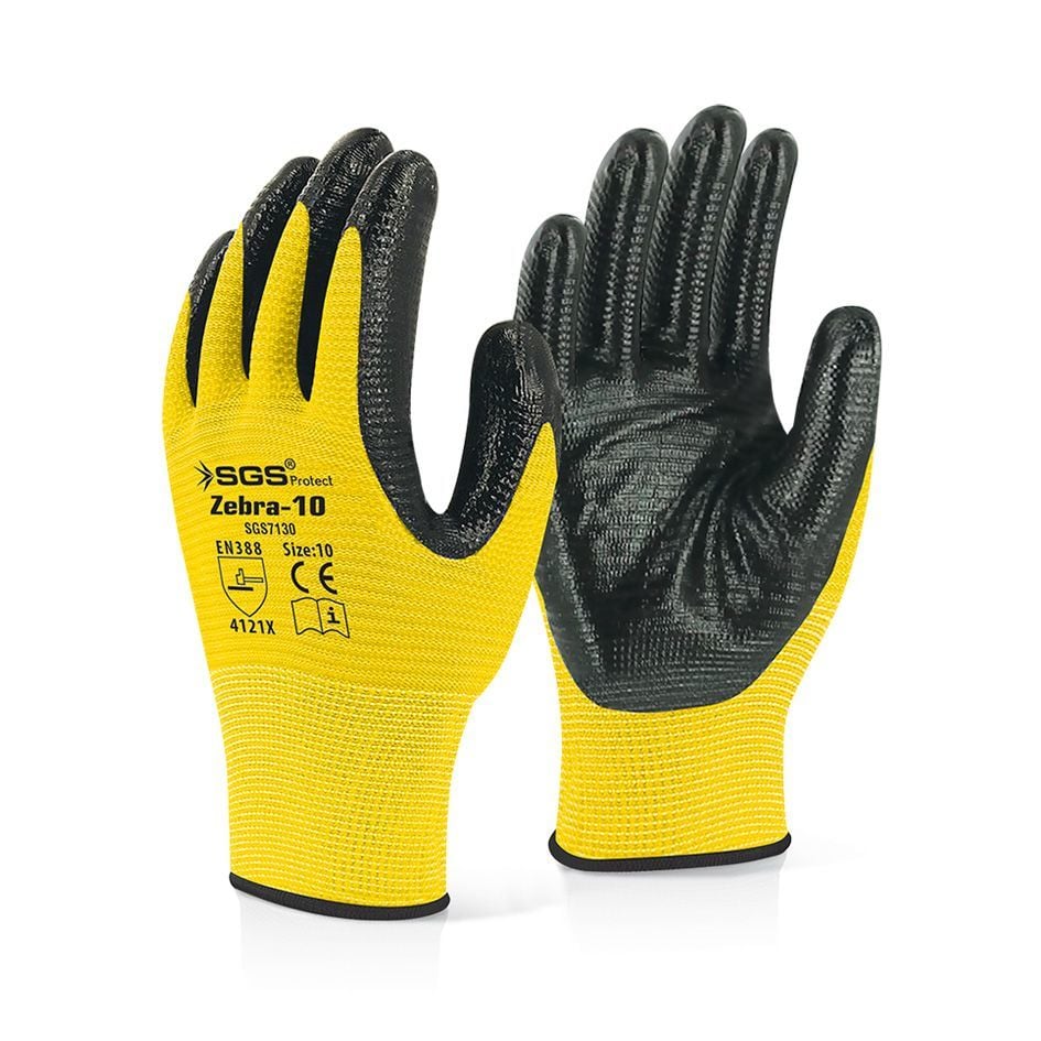 SGS 7130  Zebra Nitril Kaplı Örme Eldiven 10'' Sarı Siyah