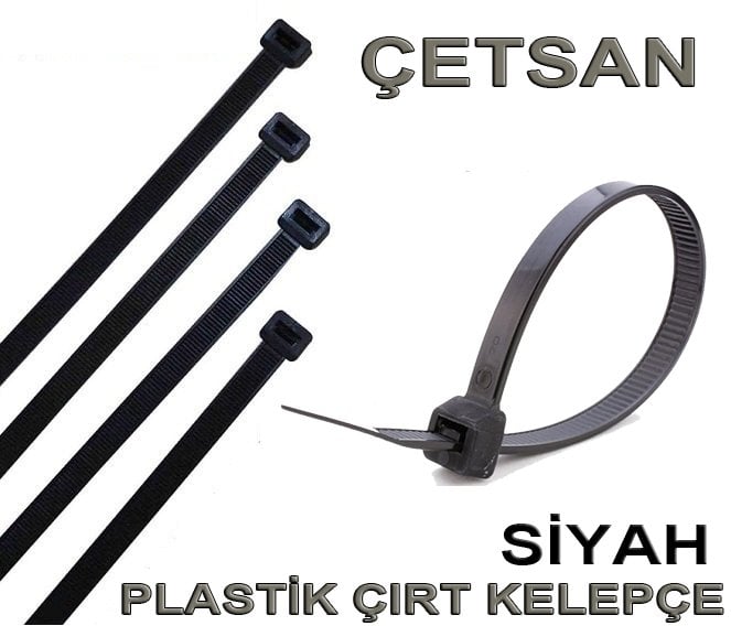 ÇETSAN Siyah Çırt Plastik Kelepçe - Plastik Kablo Bağları / 100 Adet
