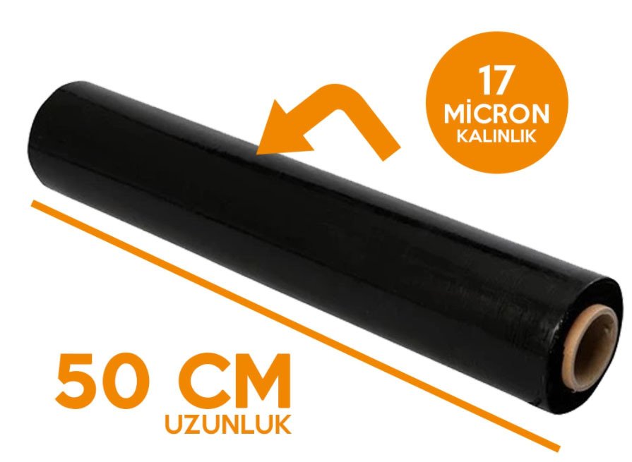 50cm Siyah 17 Mikron Streç Film 2000 Gram - 6 ADET