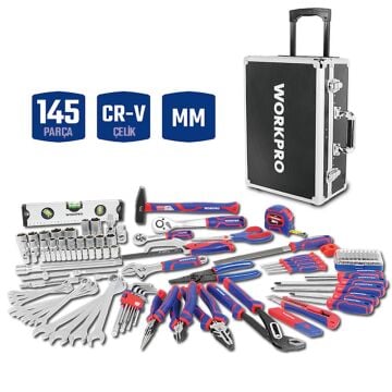 WORKPRO WP209089 145 Parça CR-V Profesyonel El Aleti Tamir Seti Tamir Bakım Çantası