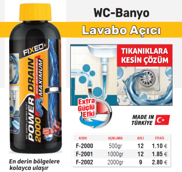 Fixed F2001 Wc Banyo Lavabo Tıkanıklık Açıcı Sıvı İlaç 1000 Gram