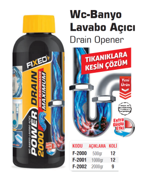 Fixed F2001 Wc Banyo Lavabo Tıkanıklık Açıcı Sıvı İlaç 1000 Gram