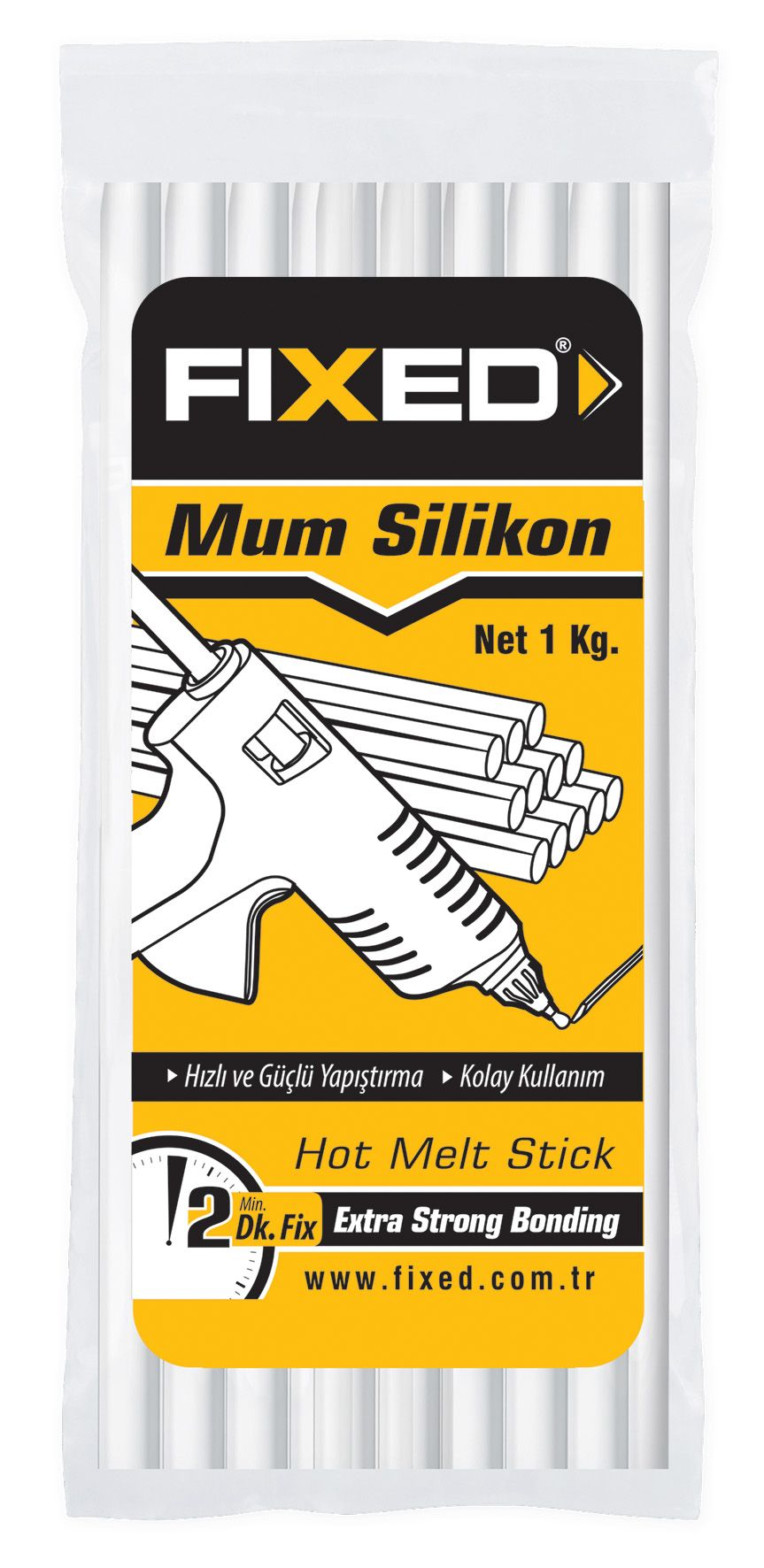 Fixed F1001 Şeffaf 11.2mm x 300mm Kalın Mum Silikon Çubuk Poşetli  1 KG