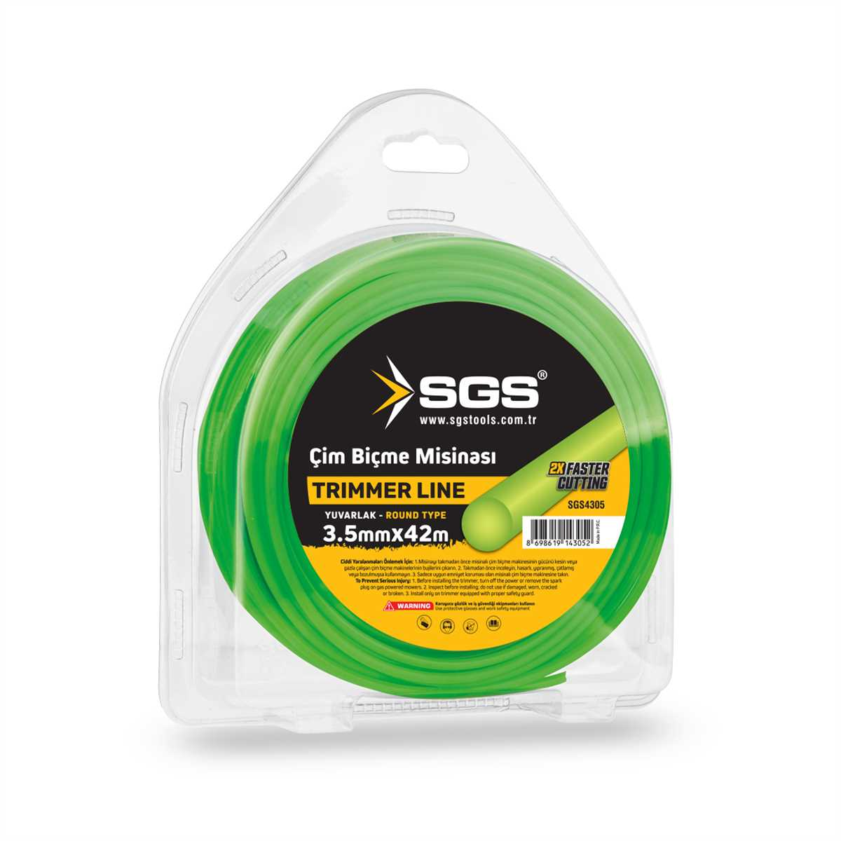 SGS4305 Çim Tırpan Ot Biçme Misinası Yuvarlak Yeşil 3.5mm - 42 Metre