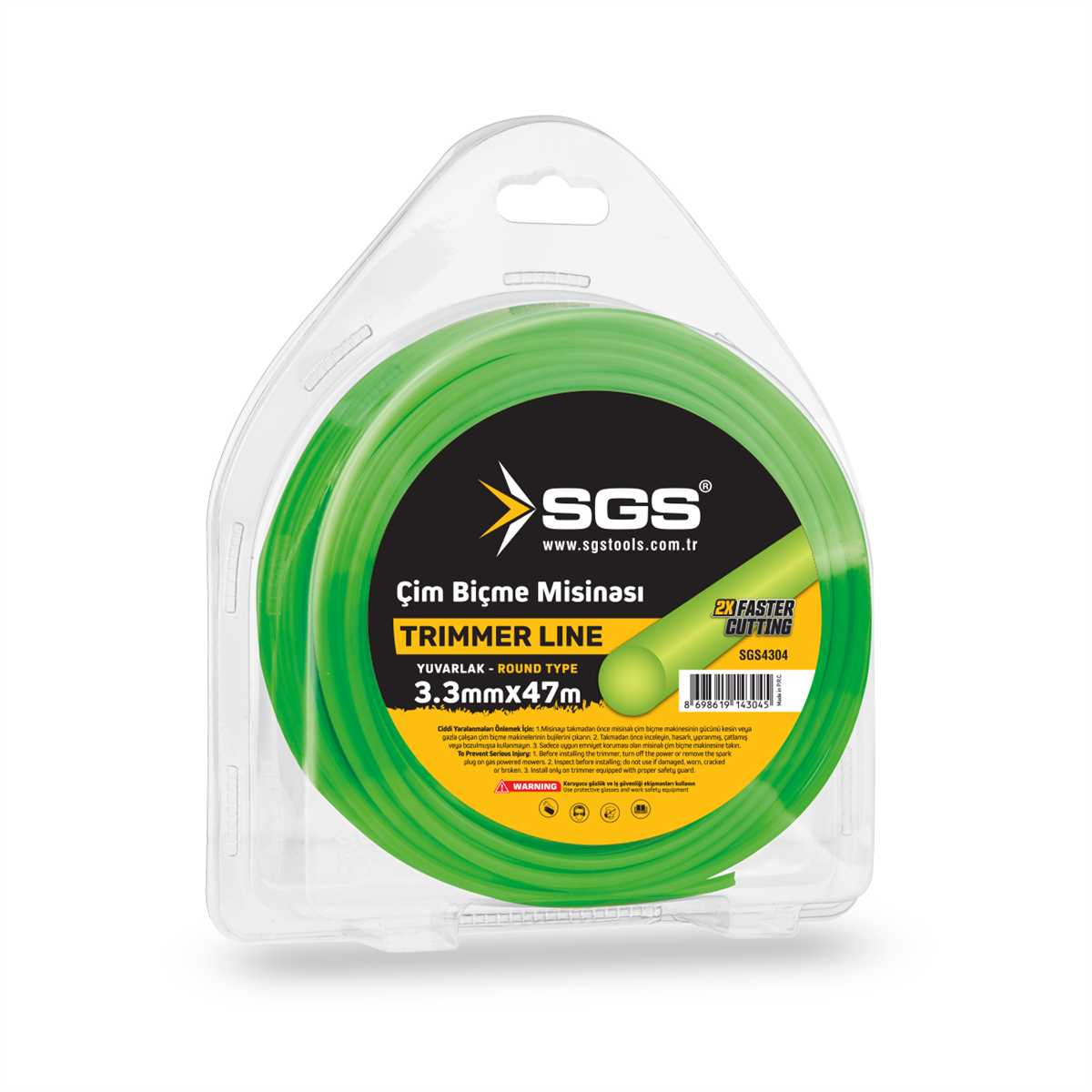 SGS4304 Çim Tırpan Ot Biçme Misinası Yuvarlak Yeşil 3.3mm - 47 Metre