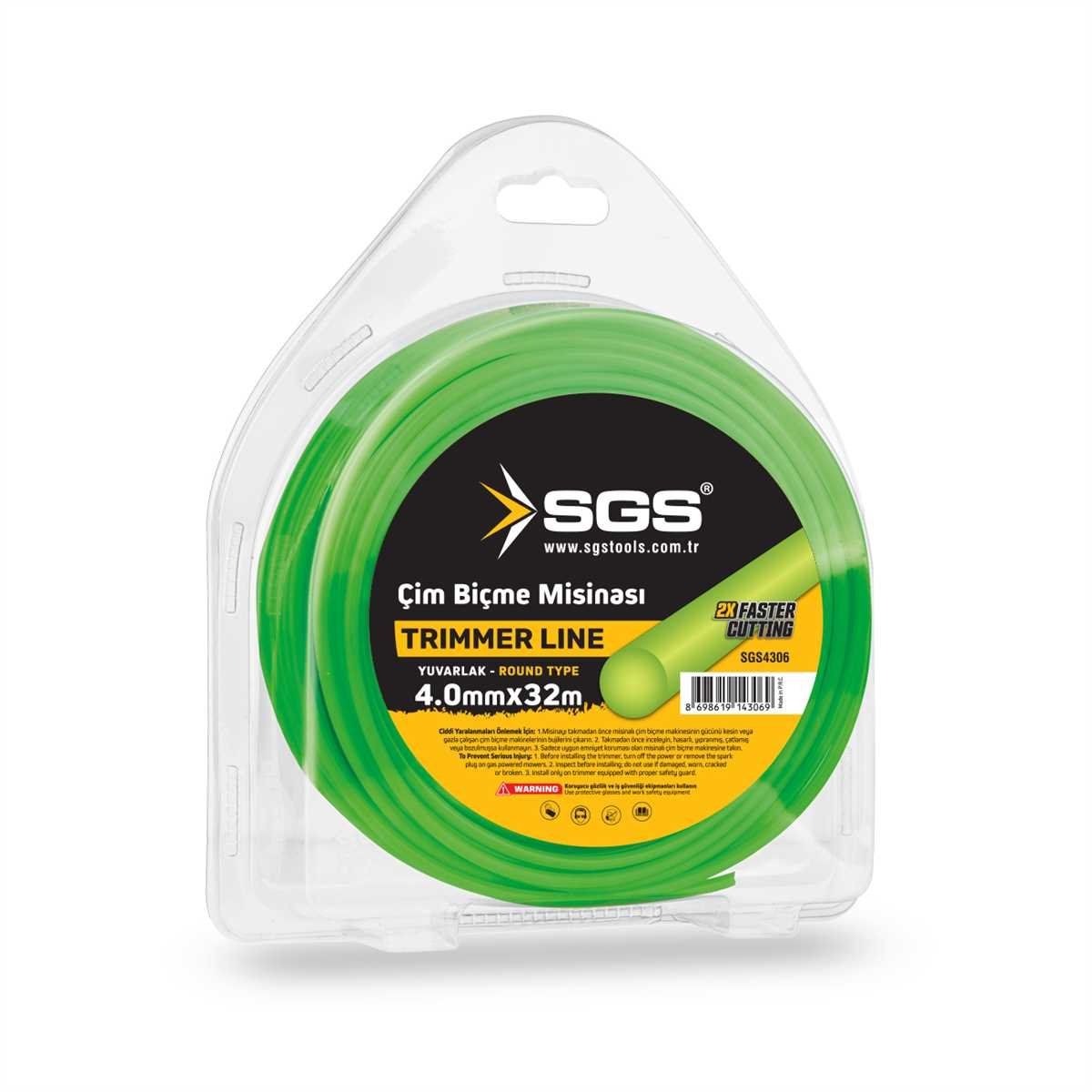 SGS4306 Çim Tırpan Ot Biçme Misinası Yuvarlak Yeşil 4mm - 32 Metre