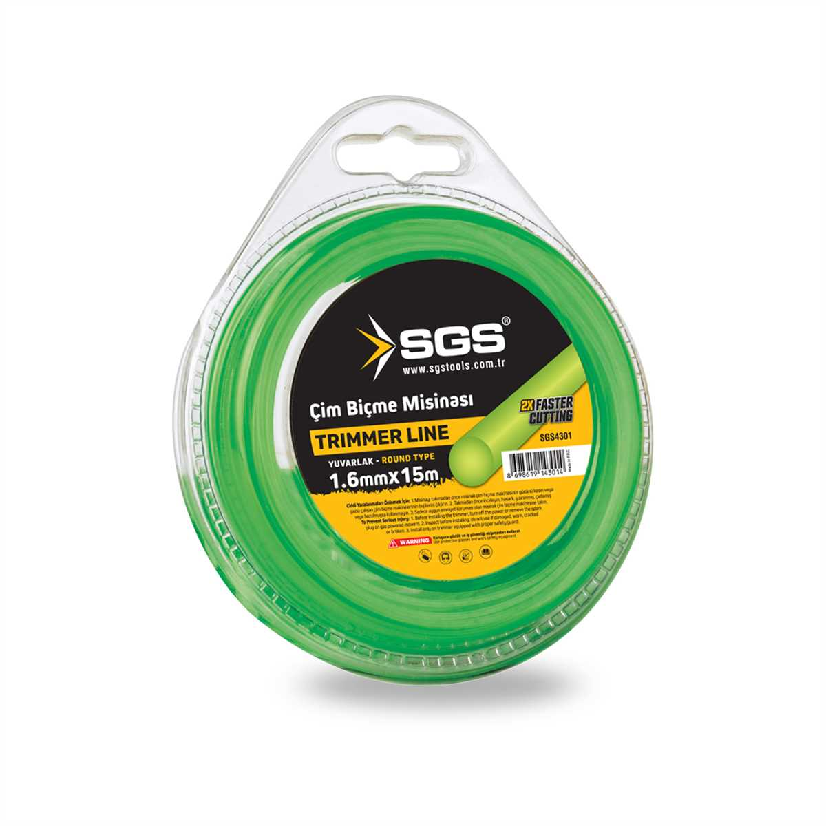 SGS4301 Çim Tırpan Ot Biçme Misinası Yuvarlak Yeşil 1.6mm - 15 Metre