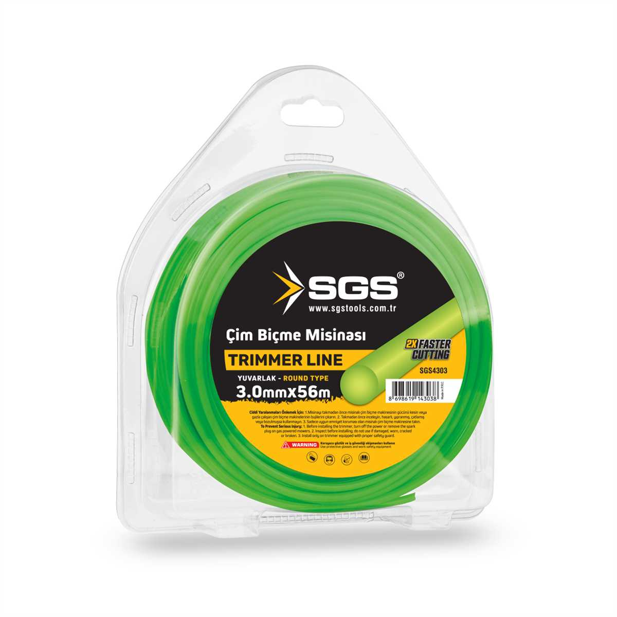 SGS4303 Çim Tırpan Ot Biçme Misinası Yuvarlak Yeşil 3mm - 56 Metre