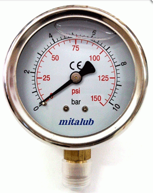 MİTALUB Gliserinli Manometre Alttan Çıkış (Paslanmaz) GÖVDE ÇAPI : 63mm BASINÇ BAR :0-6 DİŞ ÖLÇÜSÜ :1/4''