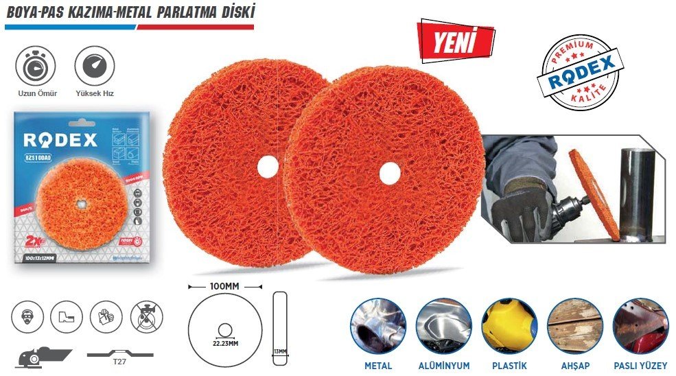 RODEX Boya, Pas Kazıma ve Metal Parlatma Diski - 100mm