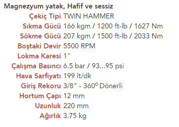EMAX ET-1707 Havalı 1'' Somun Sökme Sıkma Tabancası Makinesi 207Kgm
