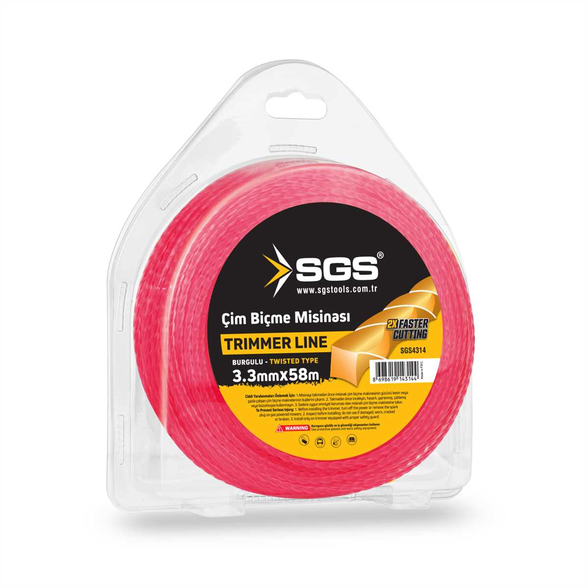 SGS4314 Çim Tırpan Ot Biçme Misinası Burgulu Pembe 3.3mm - 58 Metre
