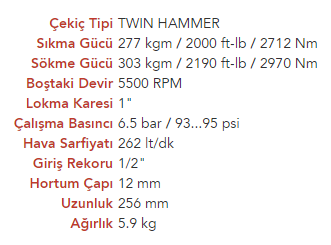 EMAX ET-1782P Havalı 1'' Somun Sökme Sıkma Tabancası Makinesi 303Kg