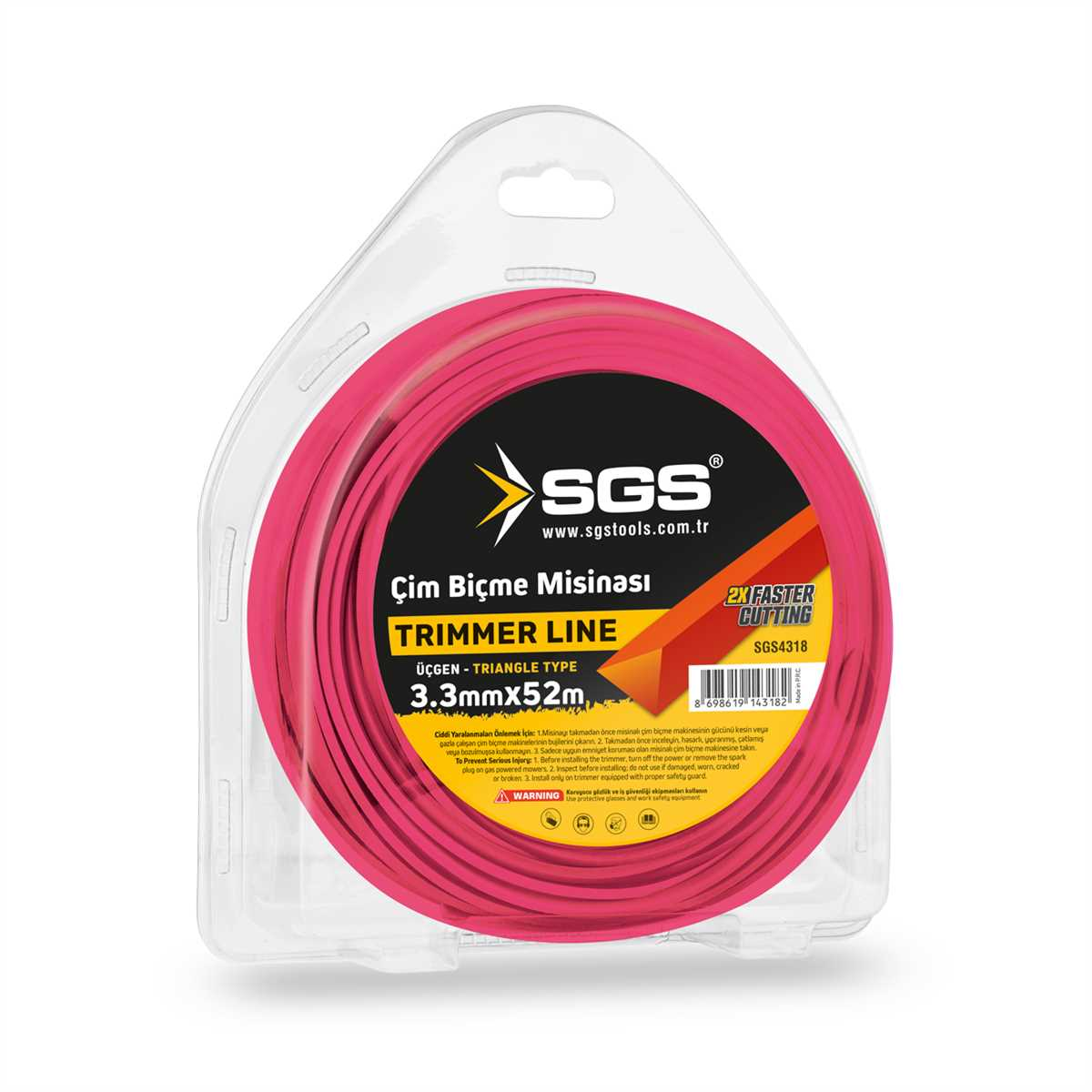 SGS4318 Çim Tırpan Ot Biçme Misinası Üçgen Pembe 3.3mm - 52 Metre