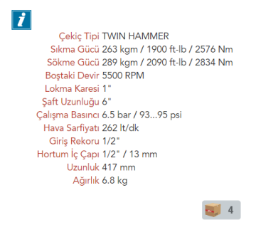 EMAX ET-1782P-6 Havalı Somun Sökme Sıkma Tabancası Makinesi 289 Kgm