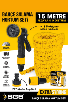 SGS4272 7 Fonksiyonlu 15 Metre Uzayan Bahçe Sulama Araç Yıkama Hortumu