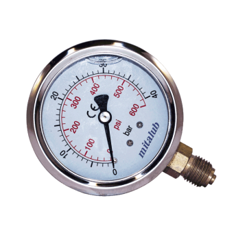 MİTALUB Gliserinli Manometre Alttan Çıkış (Paslanmaz) GÖVDE ÇAPI : 63mm BASINÇ BAR :0-315 DİŞ ÖLÇÜSÜ :1/4''